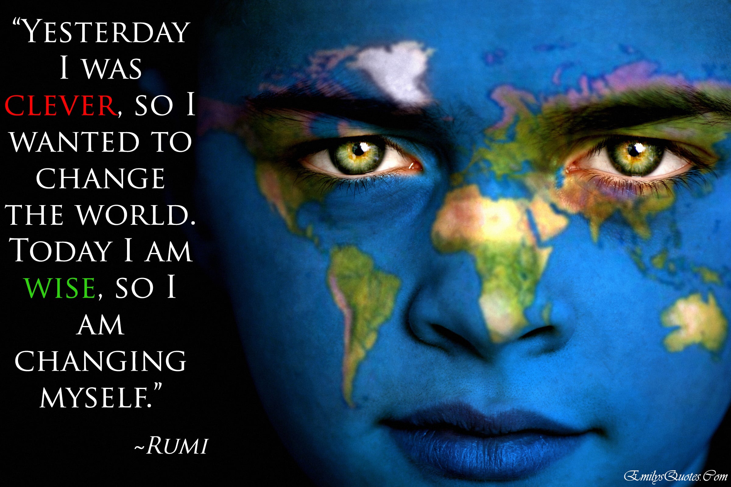 Providence Holistic Counseling Services - Rumi - Change - Portrait of a boy with the map of the world painted on his face.